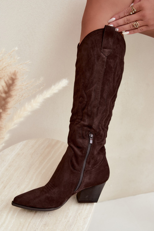 Bottes chocolat style cowboy à talons Glenor