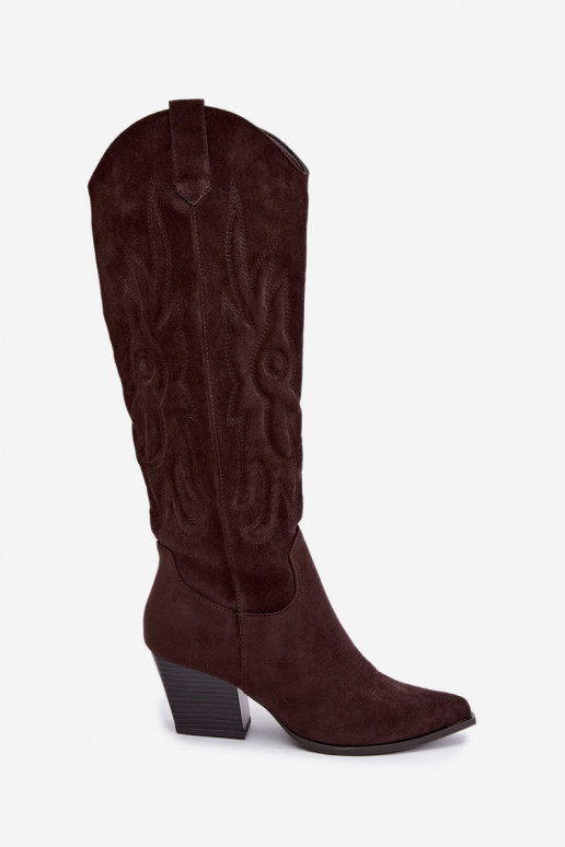 Bottes chocolat style cowboy à talons Glenor