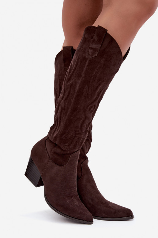 Bottes chocolat style cowboy à talons Glenor