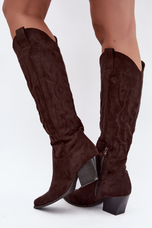 Bottes chocolat style cowboy à talons Glenor
