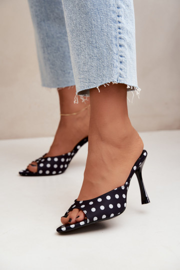 Sandales à talons fins et pois couleur noire Pevra 2