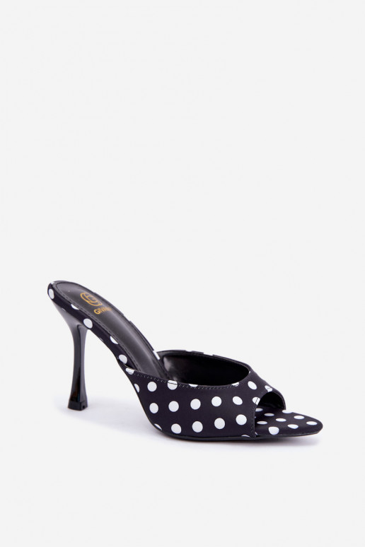 Sandales à talons fins et pois couleur noire Pevra