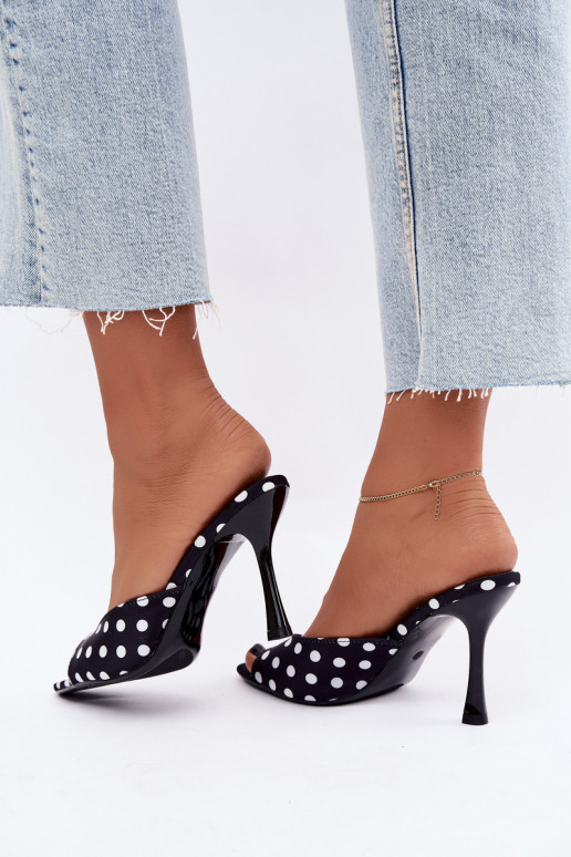 Sandales à talons fins et pois couleur noire Pevra