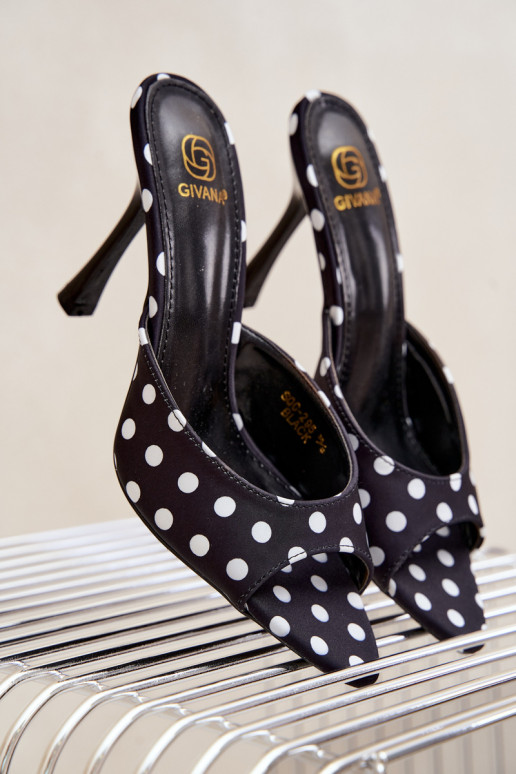 Sandales à talons fins et pois couleur noire Pevra