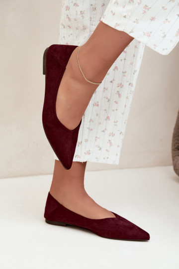 Ballerines à bouts pointus en daim synthétique couleur bordeaux Corabella