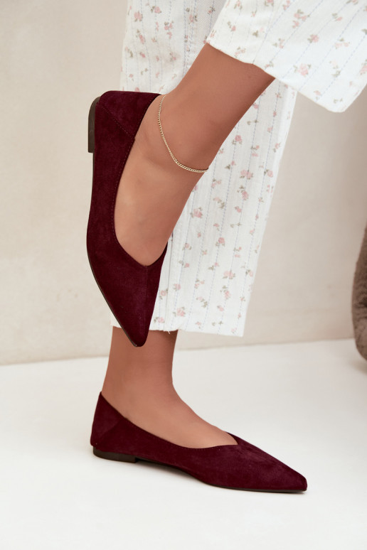 Ballerines à bouts pointus en daim synthétique couleur bordeaux Corabella