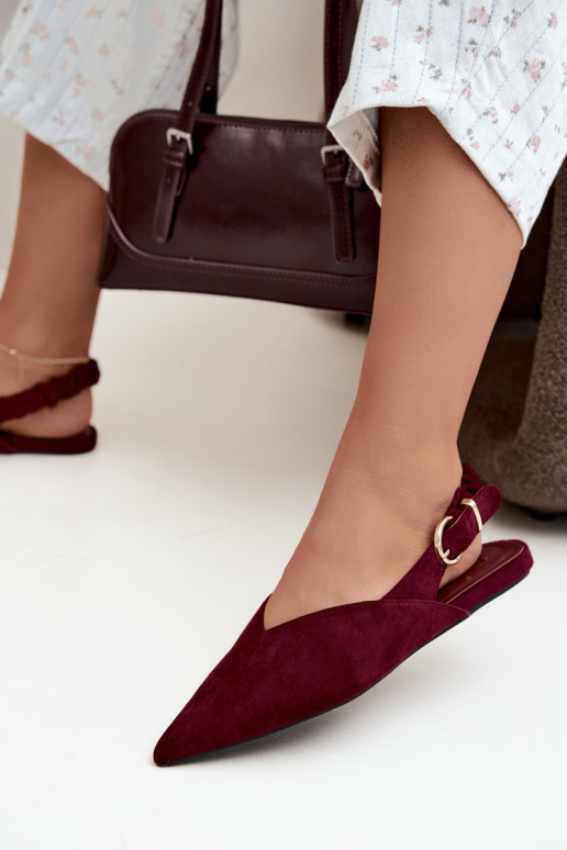 Ballerines avec talons ouverts, rubans décoratifs et boucles couleur bordeaux Harton