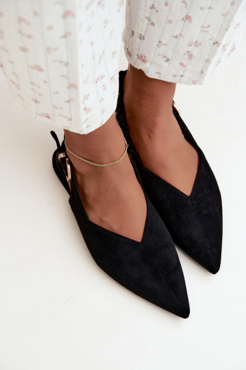 Ballerines avec talons ouverts, rubans décoratifs et boucles couleur noire Harton