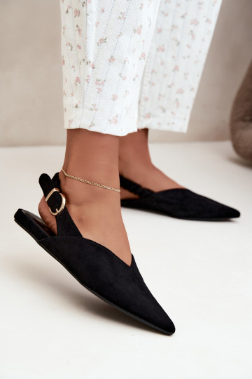 Ballerines avec talons ouverts, rubans décoratifs et boucles couleur noire Harton 2