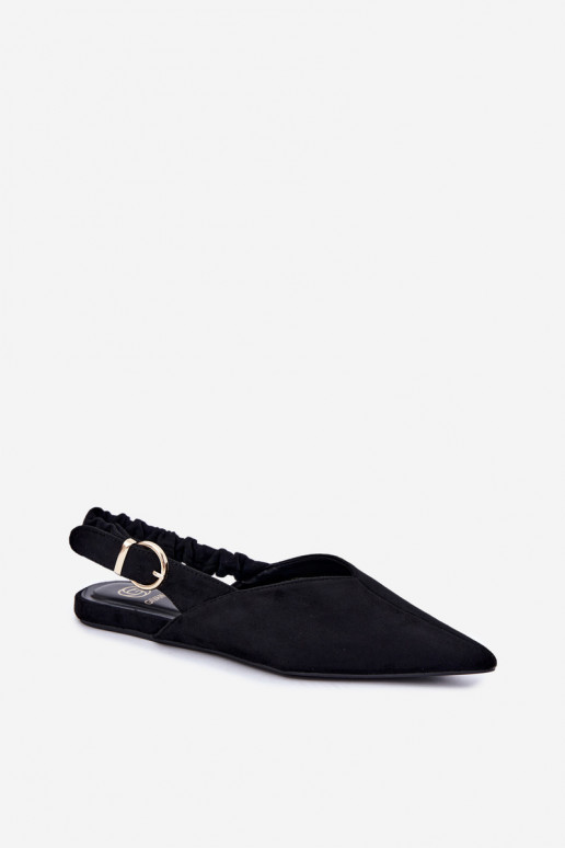 Ballerines avec talons ouverts, rubans décoratifs et boucles couleur noire Harton