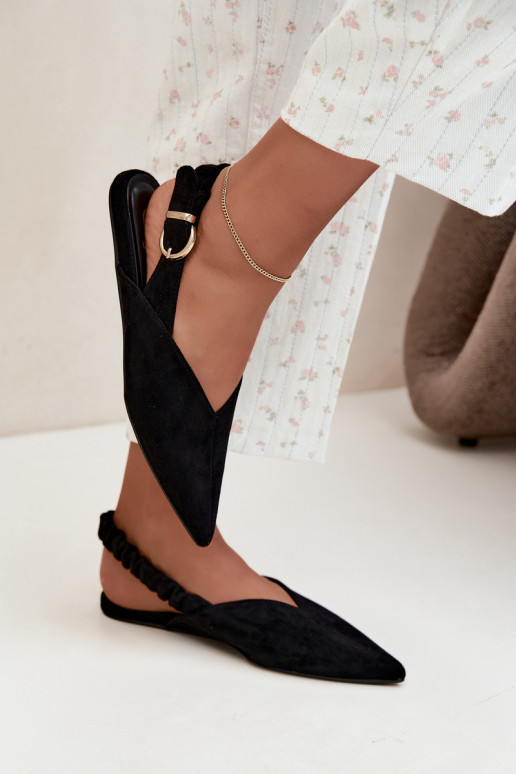 Ballerines avec talons ouverts, rubans décoratifs et boucles couleur noire Harton