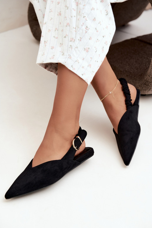 Ballerines avec talons ouverts, rubans décoratifs et boucles couleur noire Harton