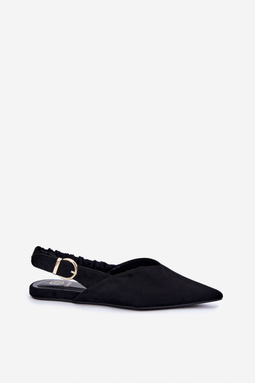 Ballerines avec talons ouverts, rubans décoratifs et boucles couleur noire Harton