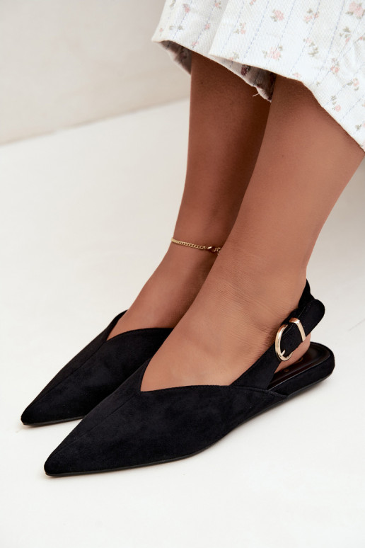 Ballerines avec talons ouverts, rubans décoratifs et boucles couleur noire Harton