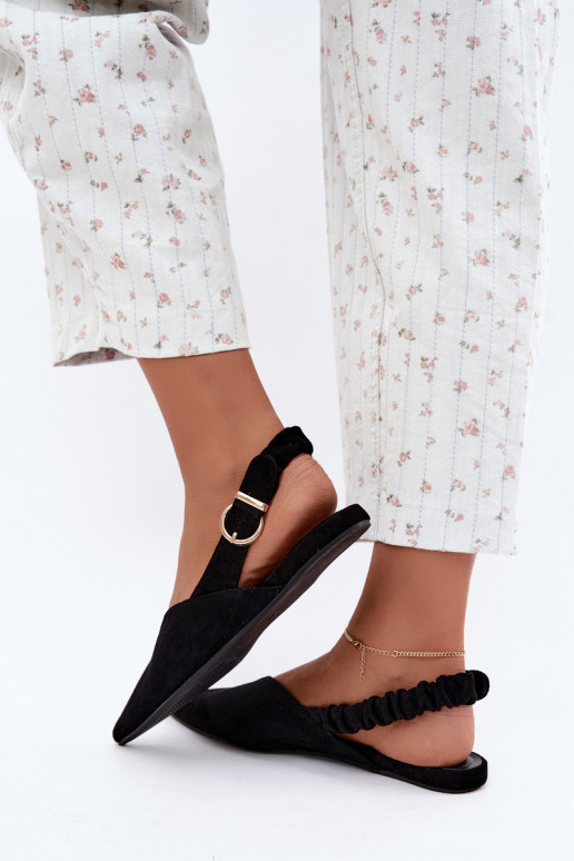 Ballerines avec talons ouverts, rubans décoratifs et boucles couleur noire Harton