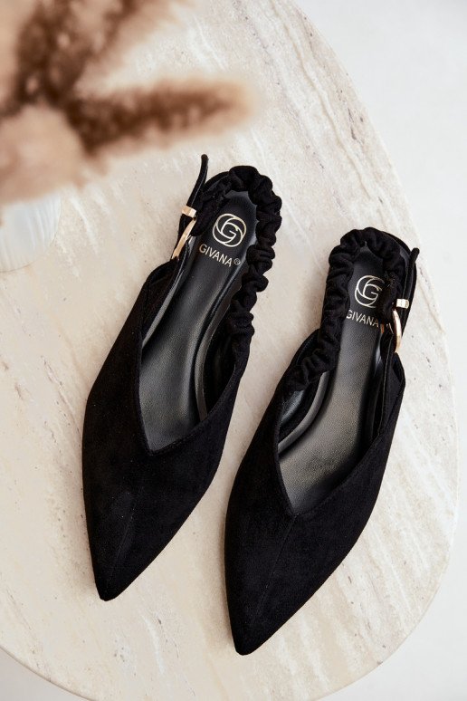 Ballerines avec talons ouverts, rubans décoratifs et boucles couleur noire Harton