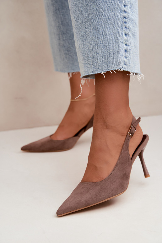 Sandales en daim synthétique Czekolado Cassy à talons fins couleur kaki