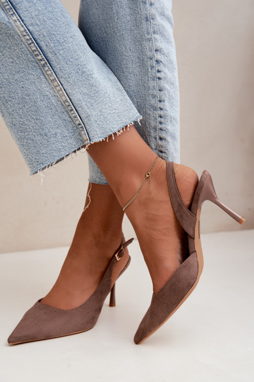 Sandales en daim synthétique Czekolado Cassy à talons fins couleur kaki