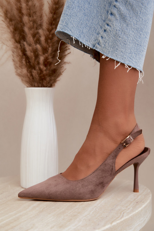 Sandales en daim synthétique Czekolado Cassy à talons fins couleur kaki
