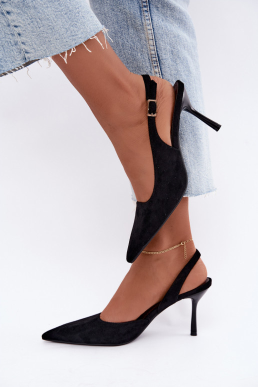 Sandales en daim synthétique Czekolado Cassy à talons fins noirs