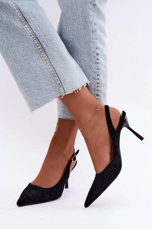 Sandales en daim synthétique Czekolado Cassy à talons fins noirs