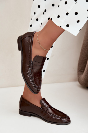 mocassins pour femmes avec volants et embossage en chocolat Dalmy