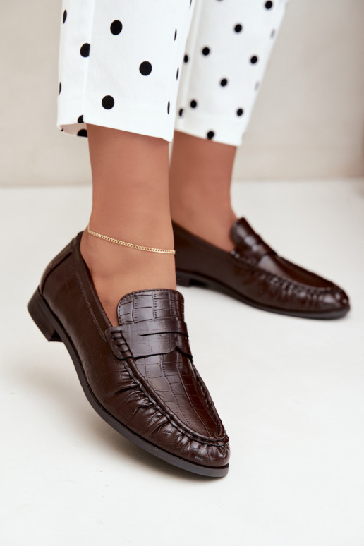 mocassins pour femmes avec volants et embossage en chocolat Dalmy