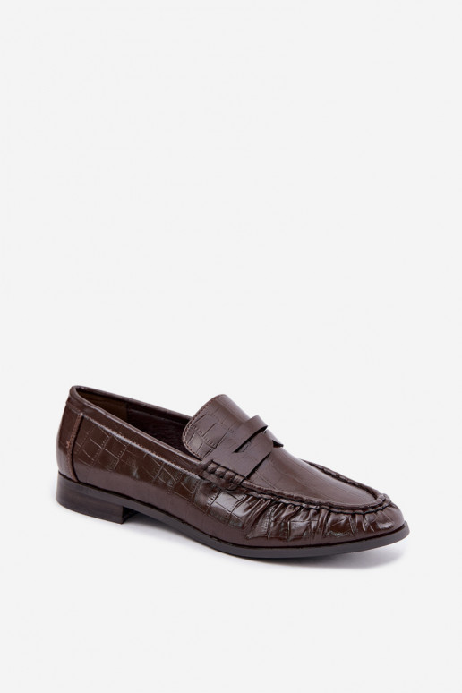 mocassins pour femmes avec volants et embossage en chocolat Dalmy