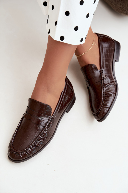 mocassins pour femmes avec volants et embossage en chocolat Dalmy
