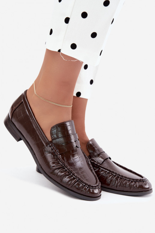 mocassins pour femmes avec volants et embossage en chocolat Dalmy