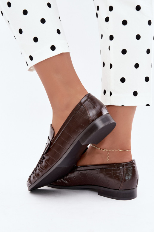 mocassins pour femmes avec volants et embossage en chocolat Dalmy
