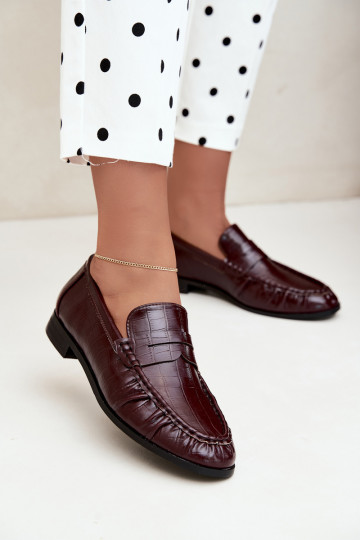 mocassins pour femmes avec volants et embossage en bordeaux Dalmy 2