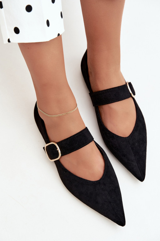 ballerines femmes avec sangles et boucles couleur noire Melby
