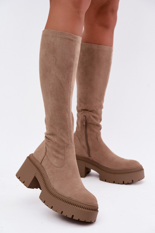 bottes hautes pour femmes avec plateforme couleur sable Florinne