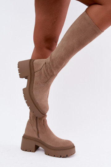 bottes hautes pour femmes avec plateforme couleur sable Florinne 2