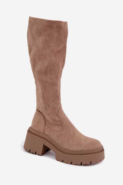 bottes hautes pour femmes avec plateforme couleur sable Florinne
