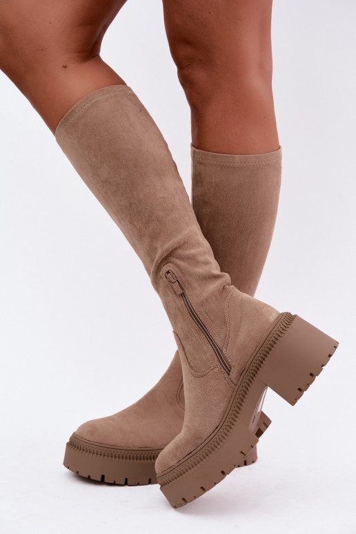 bottes hautes pour femmes avec plateforme couleur sable Florinne