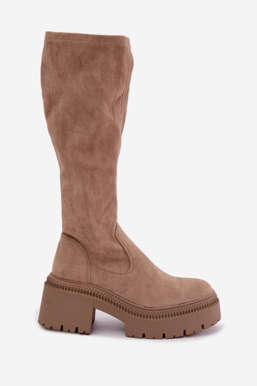 bottes hautes pour femmes avec plateforme couleur sable Florinne