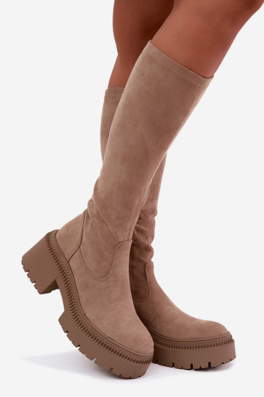 bottes hautes pour femmes avec plateforme couleur sable Florinne