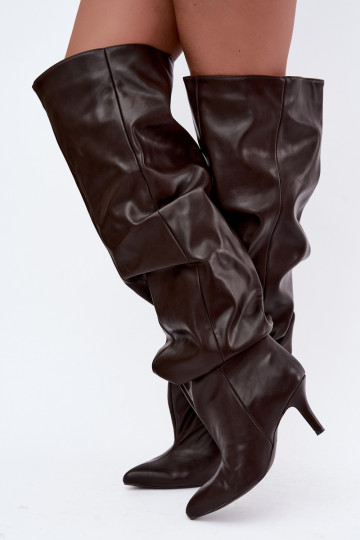 bottes hautes à enfiler avec talons en couleur marron Calmy