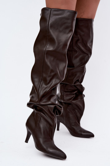 bottes hautes à enfiler avec talons en couleur marron Calmy 2