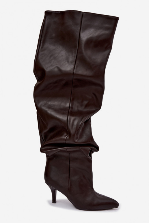 bottes hautes à enfiler avec talons en couleur marron Calmy