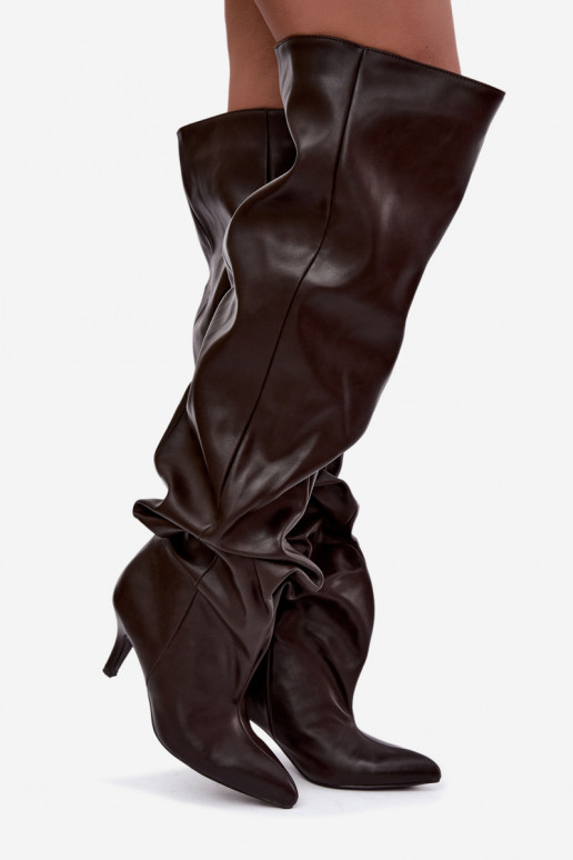 bottes hautes à enfiler avec talons en couleur marron Calmy