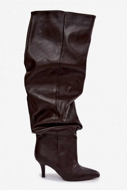 bottes hautes à enfiler avec talons en couleur marron Calmy