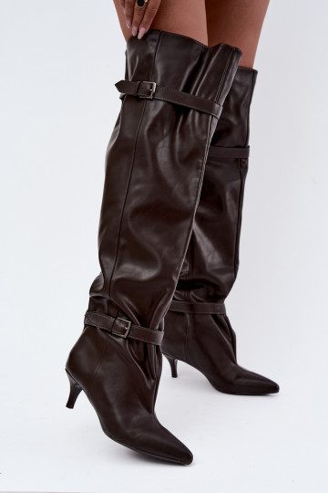 bottes hautes à enfiler avec talons et boucles en couleur marron Jassy 2