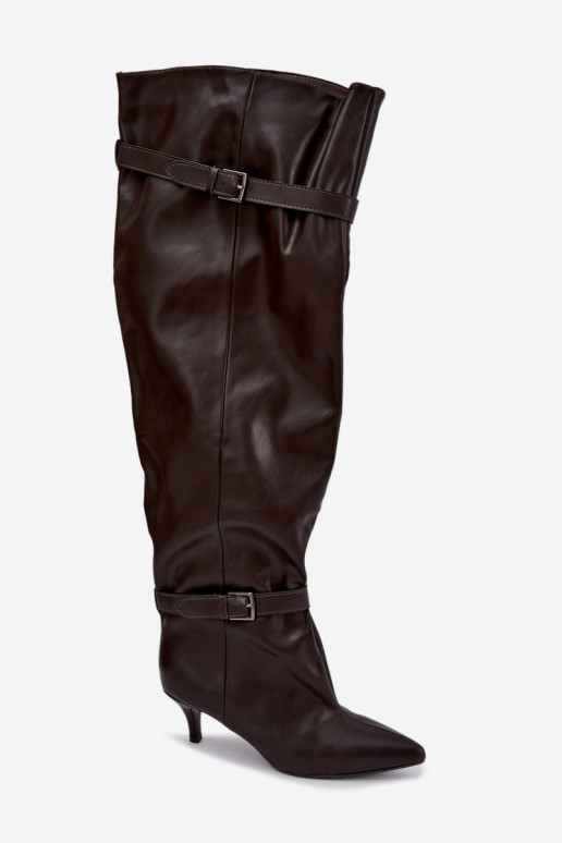 bottes hautes à enfiler avec talons et boucles en couleur marron Jassy
