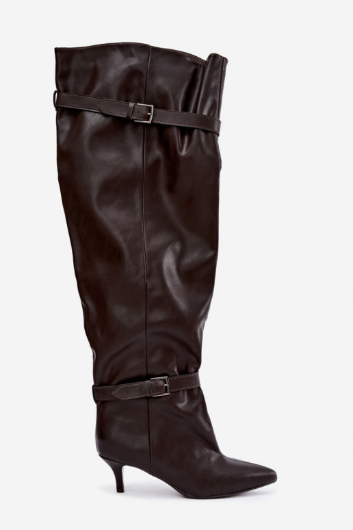 bottes hautes à enfiler avec talons et boucles en couleur marron Jassy