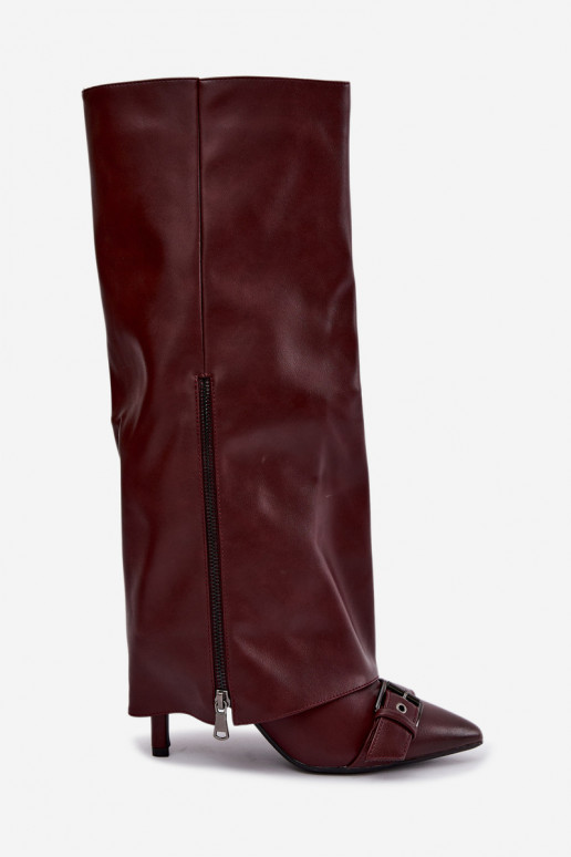 bottes hautes isolées avec talons fins et boucles en couleur bordeaux Kelra