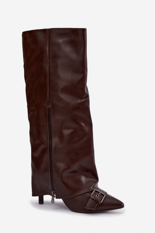 bottes hautes isolées avec talons fins et boucles en couleur marron Kelra