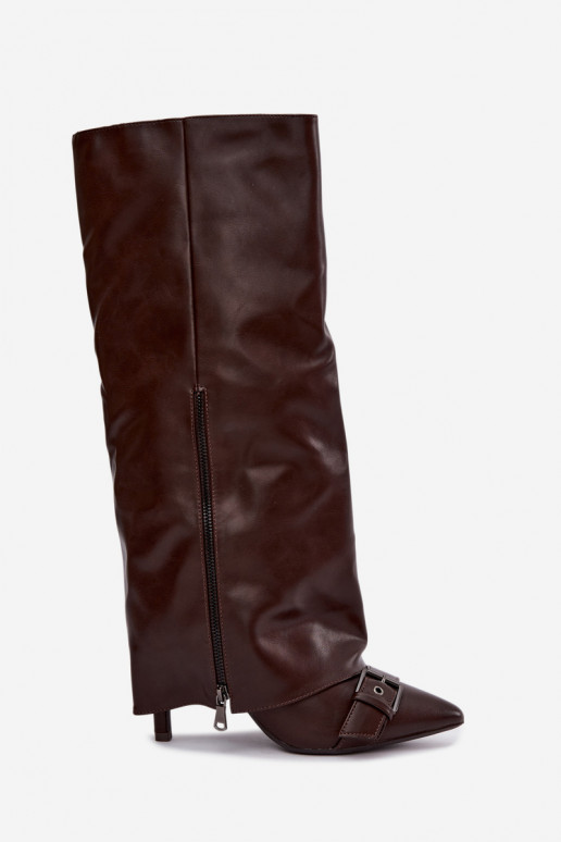 bottes hautes isolées avec talons fins et boucles en couleur marron Kelra